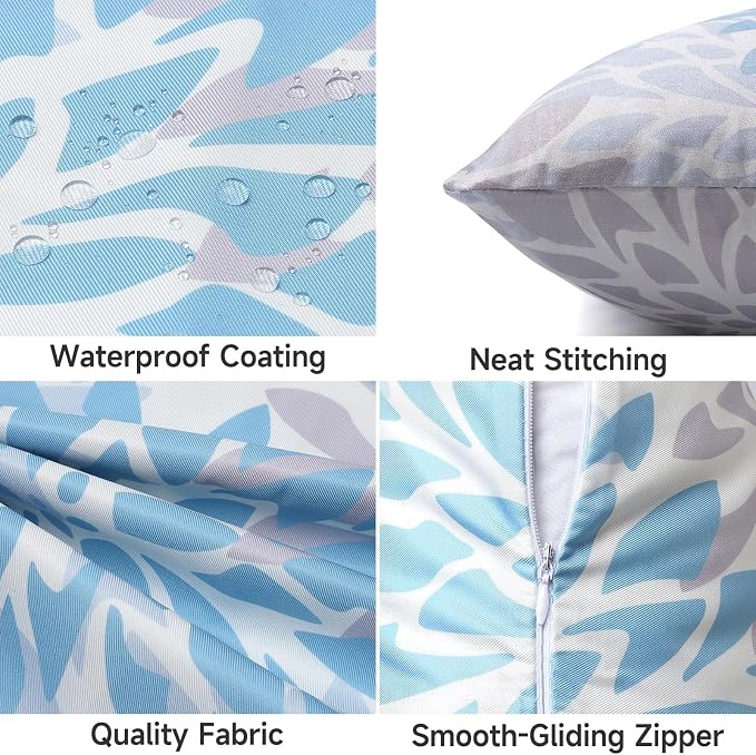 Outdoor Pillow Covers Waterproof Cushion Covers Patio Pillows Case 2 Pack | 18x18inch,Printed Boho Flowers,Seamless,Hidden Zipper,Machine Washable,Perfect decoration for Porch,Patio,Balcony