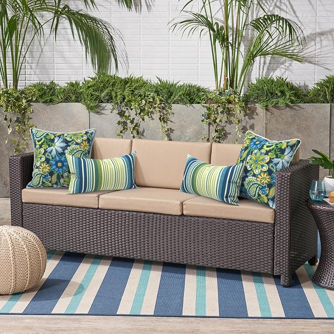 Outdoor Throw Pillow Covers Pack of 2, Decorative Water Repellent Square Pillow Cases with Piping 18x18 Inch, Wonder Garden