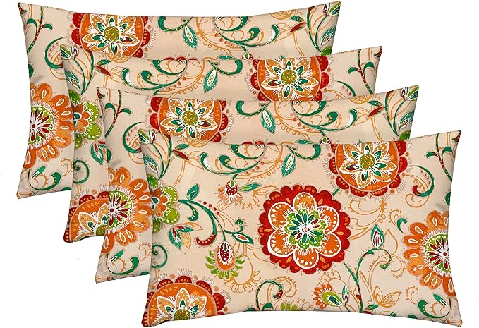 Lumbar Throw Pillows Set of 4 | 20" x 12" | All-Weather Spun Fabric | Water and Fade-Resistant | Outdoor Support Pillows for Patio Furniture | Fanfare Sonoma Cream