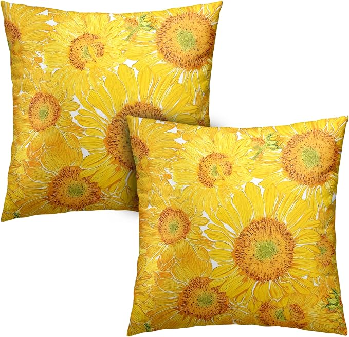 Sunflower Pillow Covers Floral Throw Pillow Covers 18x18 Yellow Pillow Case Flowers Double Sided Printing Cushion Case for Living Room Couch Sofa Set of 2