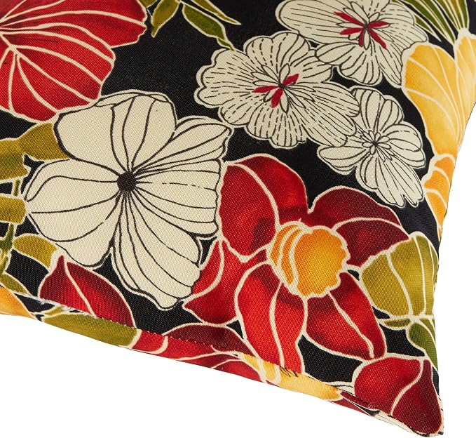 South Pine Porch Outdoor 19x12-inch Rectangle Accent Pillow (Set of 2), Aloha Black Floral