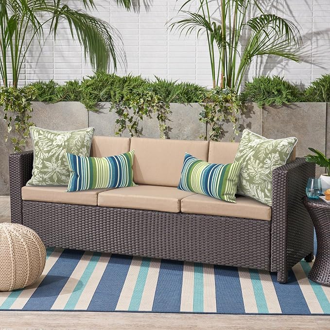 Outdoor Throw Pillow Covers Pack of 2, Decorative Water Repellent Square Pillow Cases with Piping 18x18 Inch, Tropical Leaf Green