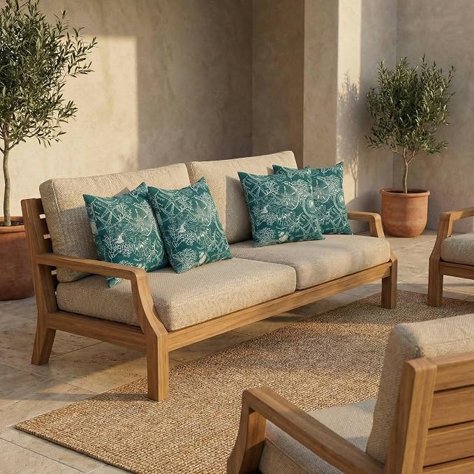 RSH DECOR Square Throw Pillows Set of 4, 17" x 17", Outdoor Pillows Waterproof, Outdoor Pillow Covers, Pillow Covers for Couch, Saltwater Atlantic, Made in USA