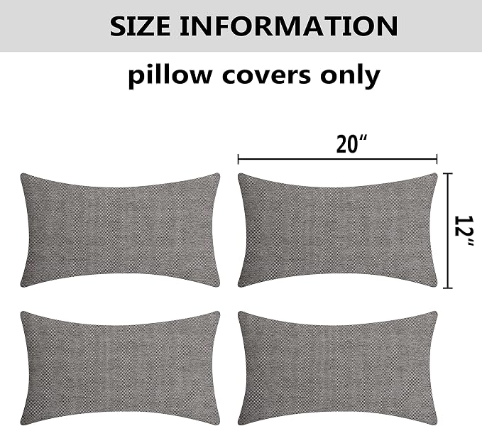 Home Brilliant 12x20 Pillow Cover for Couch Dark Grey Outdoor Waterproof Pillows Covers for Patio, 30x50 cm, Set of 4, Charcoal Gray