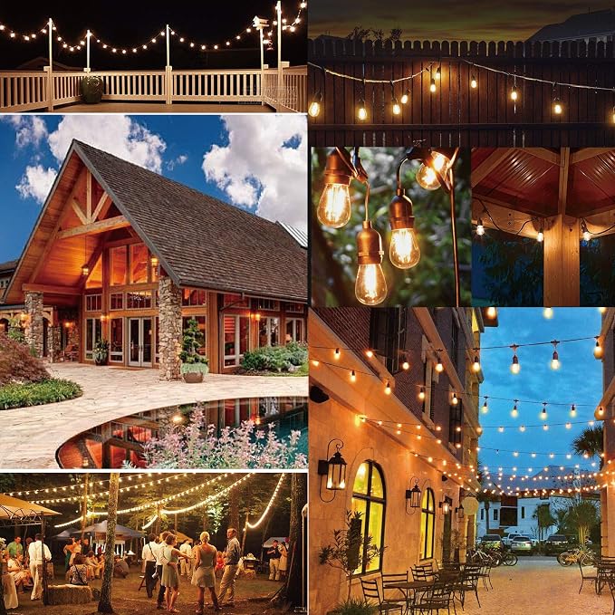 Outdoor String Lights Waterproof 150FT Patio Lighting for Porch Backyard | Connectable Heavy Duty Outside Lights Weatherproof IP65, 46+4 Dimmable Plastic Edison Bulb For Bistro Garden Balcony Gazebo