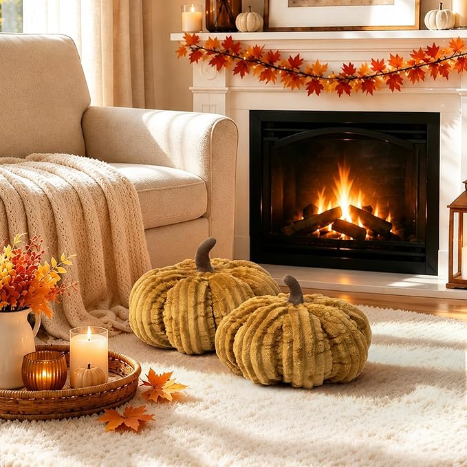 AELS Pumpkin Throw Pillows Set of 2, 14" & 10" Burnt Orange Fall Pillows | for Couch Sofa Bed Living Room Home Decor, Farmhouse 3D Fall Halloween Thanksgiving Decorative Accent Pillows