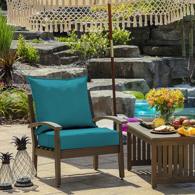 Arden Outdoor Deep Seat Cushion Set, 2-Pack, 24x24, Lake Blue | Outdoor Sofa, Couch, Conversation Set, Weather-Proof, Rain-Proof, Fade Resistant for Chair, Mold and Mildew Resistant