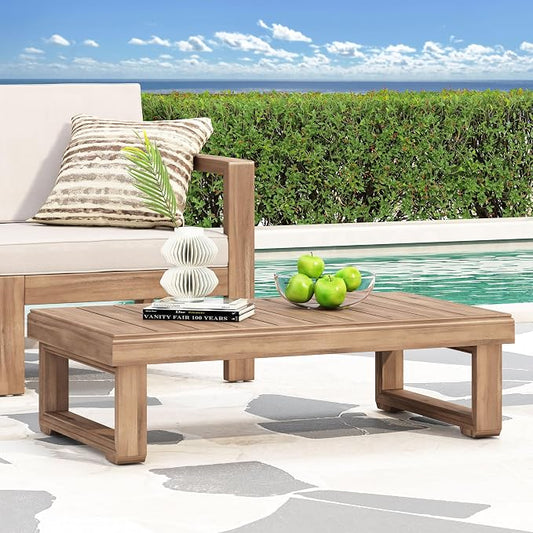 Outdoor Coffee Table with Slat Design and Sled Base, Brown