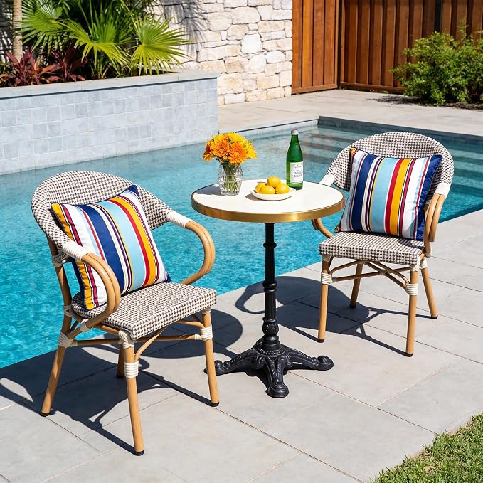 Waterproof Outdoor Pillow Covers 18x18 Inch Set of 2, Colorful Stripe Decorative Throw Pillow Cover with Piping, Modern Farmhouse Cushion Cases for Summer Patio Garden Porch Balcony Beach