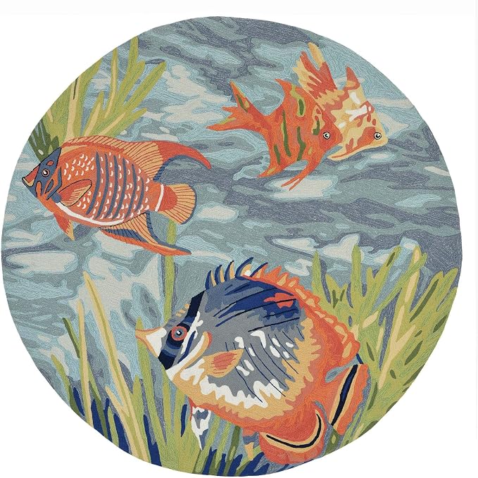 Liora Manne Ravella Coastal Tropical Fish Indoor/Outdoor Round Rug, 8', Blue