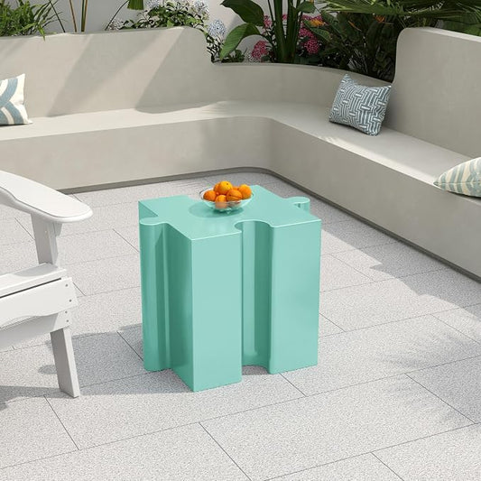 Christopher Knight Home Daton Interlocking Puzzle Outdoor Side Table, Lightweight Concrete Patio Coffee Table, Concave Edge MGO Modular End Table, Creative Set Up for Indoor&Outdoor Use, Mint Green