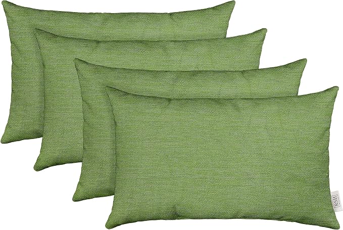 RSH DECOR: Designer Select Sunbrella Lumbar Throw Pillows Set of 4 | 20" x 12" | Water and Fade-Resistant Performance Fabric | Indoor Outdoor Accent Pillows | Made in USA (Cork Meadow Pistachio)