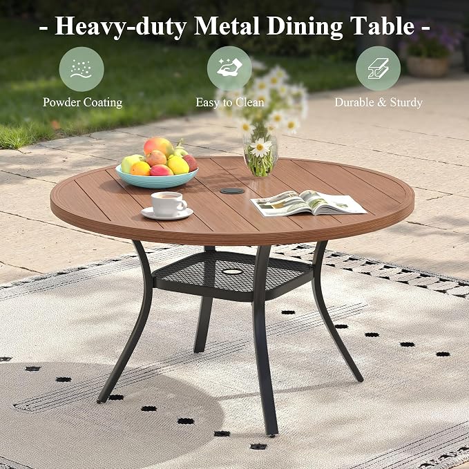 Patio Dining Set for 4, 40.6" Outdoor Dining Table and Chairs Set with Stackable Patio Chairs Outdoor Furniture Outdoor Furniture for Garden Deck Backyard, Walnut Table and Black Chairs
