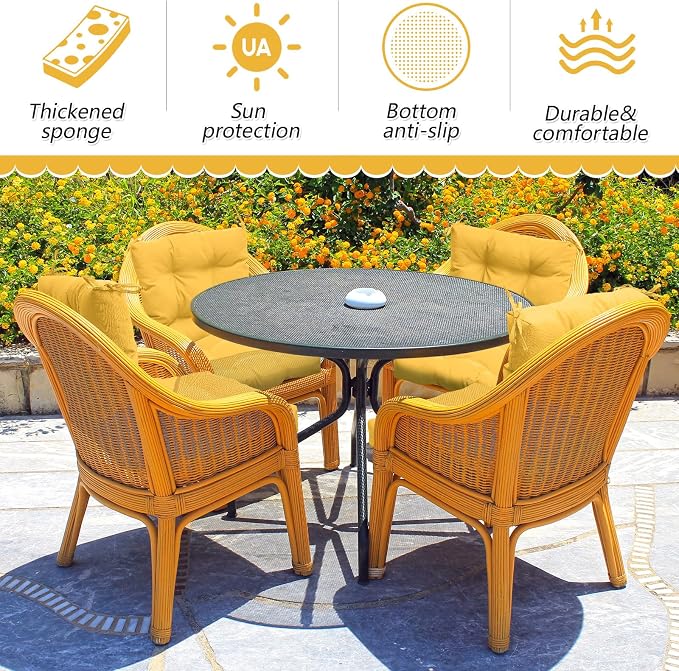 Marsui 4 Pcs Outdoor Indoor High Back Chair Cushions Patio Furniture Tufted Pillow with Ties Water-Resistant Replacement Outdoor Rocking Chair Cushions, 42 x 21 Inches (Yellow,Solid Color)