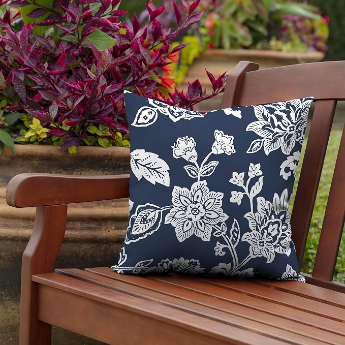 Arden Outdoor Toss Pillow, 16x16, Blue Jacobean | Indoor/Outdoor Décor, Rain-Proof, Fade Resistant, Mold and Mildew Resistant