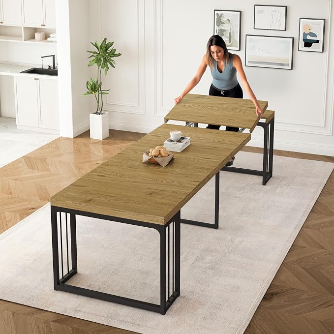 23.6" - 118" Extendable Dining Room Table, Modern Extra Long Folding Dining Tables for 2-10 People, Outdoor Patio Furniture Set, Adjustable Kitchen Dinner Table, Wild Oak