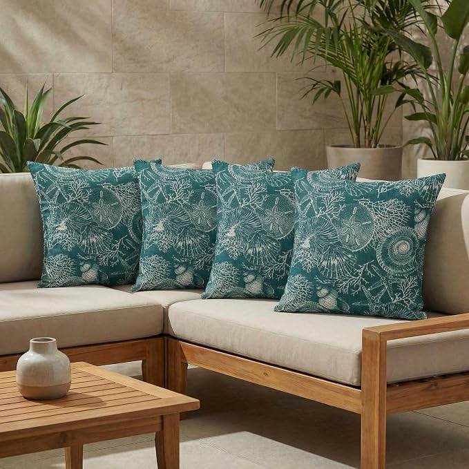 RSH DECOR Square Throw Pillows Set of 4, 24" x 24", Outdoor Pillows Waterproof, Outdoor Pillow Covers, Pillow Covers for Couch, Saltwater Atlantic, Made in USA