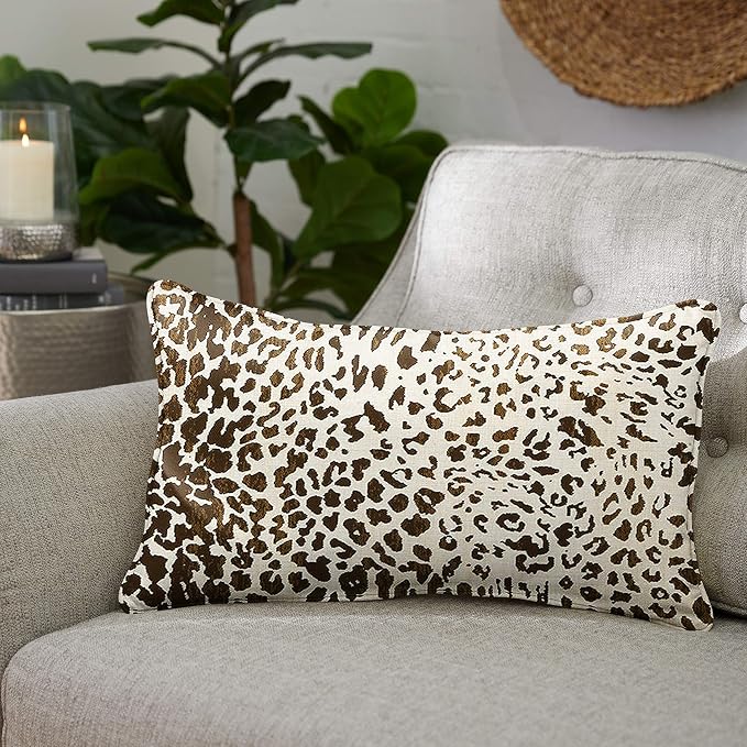 Sorra Home x Sunbrella - Indoor/Outdoor Lumbar Pillows (Set of 2), Dark Brown Leopard/Cheetah Print