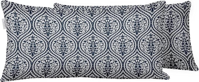 Indoor/Outdoor Polyester Fabric Lumbar Pillow Cover, All-Weather Waterproof Rectangular Cushion Case for Patio Furniture, 12 x 18 Set of 2 - Ogee-15