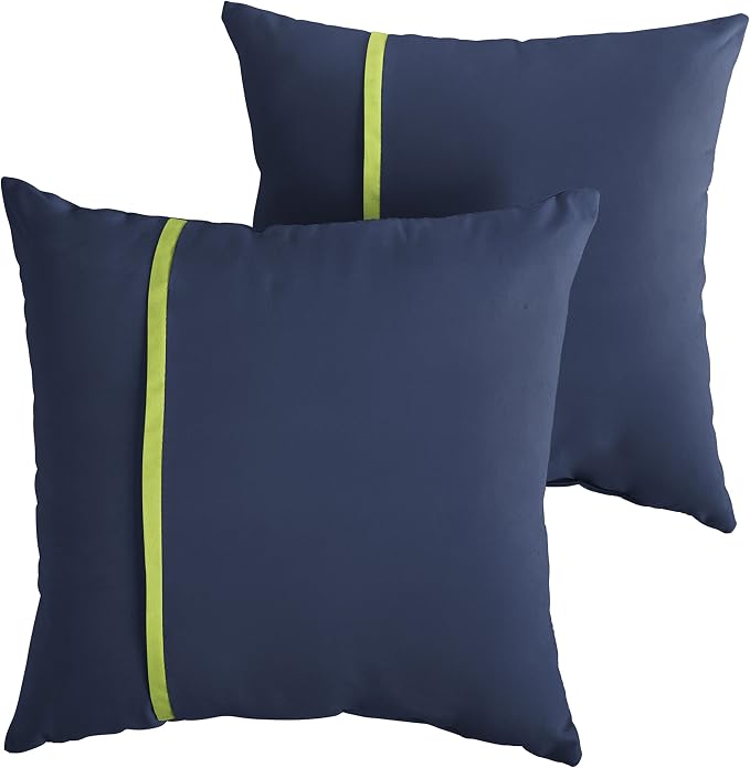 Sorra Home Indoor Outdoor Sunbrella Square Pillows, Set of 2, 20 x 20, Canvas Navy Blue & Bright Green