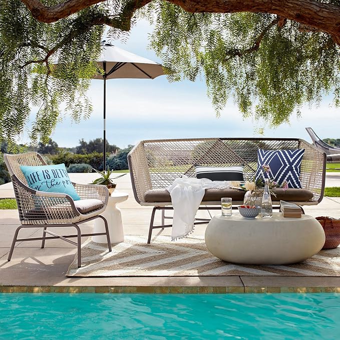 Adabana Outdoor Waterproof Pillow Covers 18x18 Inch, Life is Better | Blue Decor Waterproof Pillow Cover Set of 2 for Patio, Porch, Garden Furniture,Life is Better by The Pool