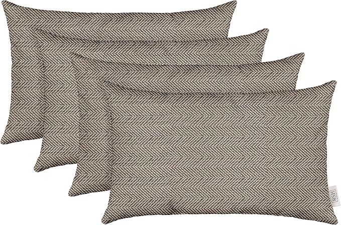 RSH DECOR: Sunbrella Lumbar Throw Pillows Set of 4 | 20" x 12" | Water and Fade-Resistant Fabric | Outdoor Pillow Covers with Down-Alternative Inserts | Made in USA (Aviva Cumin Herringbone)