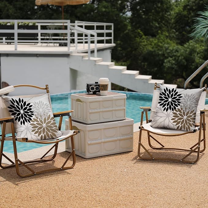 DFXSZ Pack of 2 Outdoor Waterproof Throw Pillow Covers 20x20 Black White | Polyester Colorful Spring Summer Floral Decorative Cushion Cases(NO INSERT),For Couch Patio Funiture Garden Home Decor