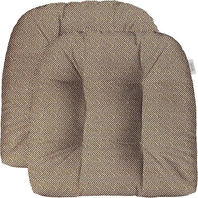 RSH DECOR: Sunbrella Tufted Wicker U-Shape Cushions Set of 2 | 19” x 19” | Outdoor Seat Cushions for Patio Furniture| Crafted with Performance Fabric | Made in USA (Aviva Cumin Brown Herringbone)