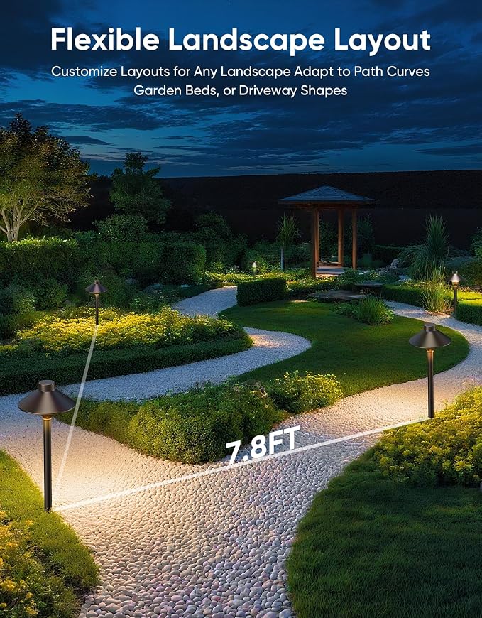 Low Voltage Landscape Lighting 6-Pack, Aluminum 12V Pathway Lights with G4 Bulbs, Waterproof Stylish Matte Black Color Wired Path Lights with Connectors for Walkway Yard Garden