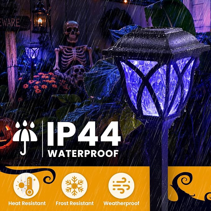 GIGALUMI Solar Halloween Lights Outdoor, LED Solar Pathway Lights 6 Pack | Garden Light Outdoor Decorations, Garden Decor for Yard, Patio, Landscape, Planter, Walkway (Purple)