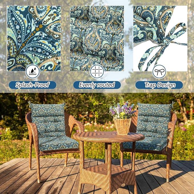 Sintuff 2 Pcs 44 x 21 x 4 Patio Chair Cushions Outdoor Chair Cushions Seat/Back Tufted Pillow with Ties All Weather Replacement Indoor Patio Furniture Outdoor Furniture (Pattern,Blue Vintage Flower)