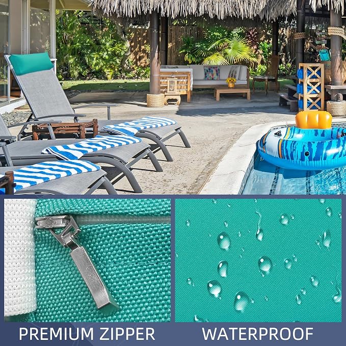 Chaise Lounge Head Pillow, 2 Pack Outdoor Patio Pillows with Adjustable Strap, Lounge Head Resting Pillow for Recliner Beach Pool Lounger Office Chair，Water Resistant Turquoise