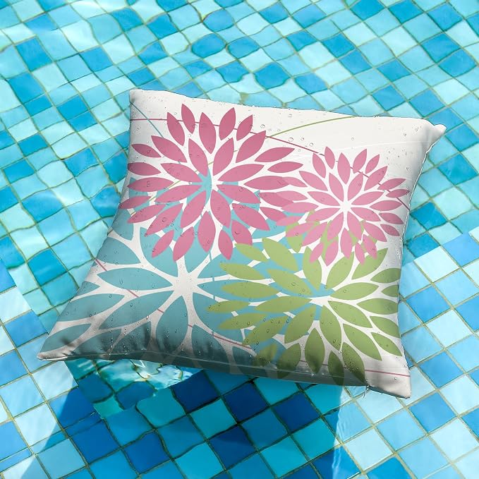 DFXSZ Pack of 2 Outdoor Waterproof Throw Pillow Covers 16x16 Pink Blue | Polyester Colorful Spring Summer Floral Decorative Cushion Cases(NO INSERT),For Couch Patio Funiture Garden Home Decor