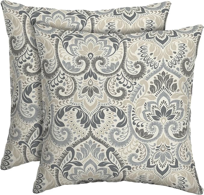 Arden Outdoor Toss Pillow, 2 Pack, 16 x 16, Rain-Proof, Fade Resistant Neutral Aurora Damask