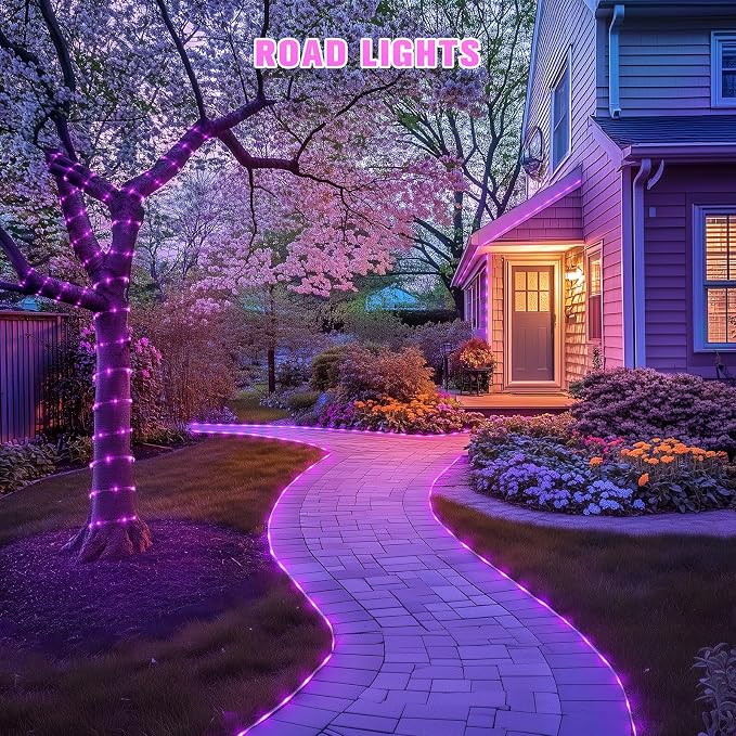 JMEXSUSS 2 * 200 LED Pink Solar Rope Lights, 66ft IP 65 Waterproof Solar String Light Outdoor, 8 Modes Christmas Lights for Camp Trampoline Ladder Slide Tent