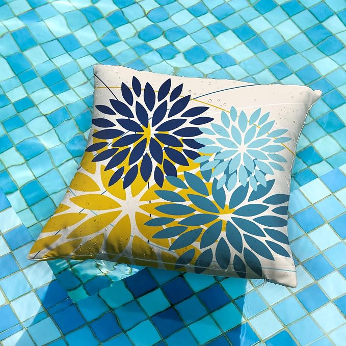 DFXSZ Pack of 2 Outdoor Waterproof Throw Pillow Covers 18x18 Dark Yellow | Polyester Colorful Spring Summer Floral Decorative Cushion Cases(NO INSERT),For Couch Patio Funiture Garden Home Decor