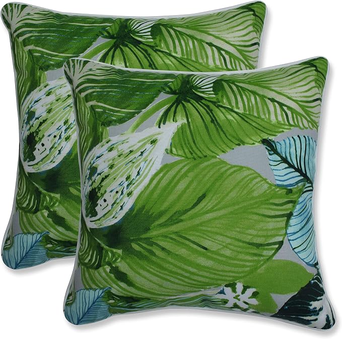Pillow Perfect 630861 Outdoor | Indoor Lush Leaf Jungle Throw Pillow (Set of 2), 16.5 X 16.5 X 5, Green