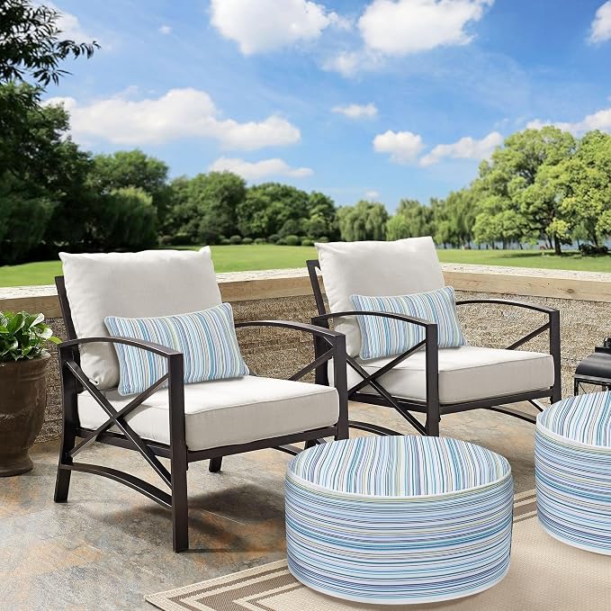 Lumbar Pillow with Insert, Set of 2, Outdoor Indoor Waterproof Decorative Patio Lumbar Pillow 12x20 Inch, Rectangular Cushion for Couch Sofa Garden Farmhouse Decoration-Blue Stripe