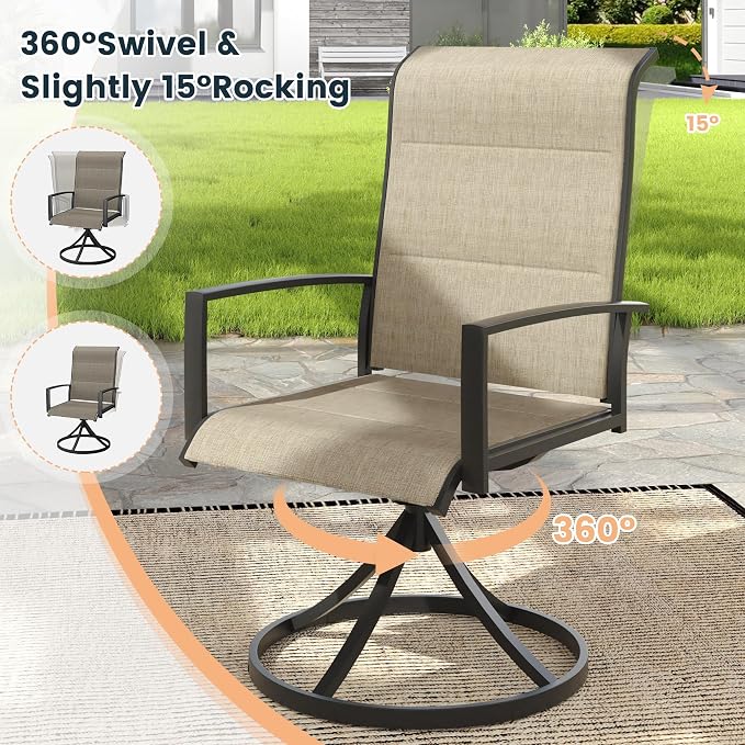 VICLLAX 9 Pieces Outdoor Dining Set, Patio Furniture Set Includes 53" Round Metal Table W/ 1.9" Umbrella Hole and 8 Padded Textilene Swivel Chairs for Porch, Lawn, Garden, Backyard