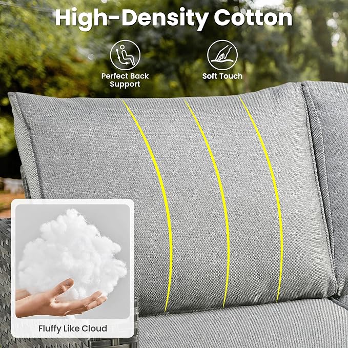ovios 6 Pieces Patio Furniture Set, Outdoor Wicker Sofa Couch with Swivel Glider Chairs Comfy Cushions, Modern Deep Seat Rattan Conversation Sets for Deck Porch, Dark Grey