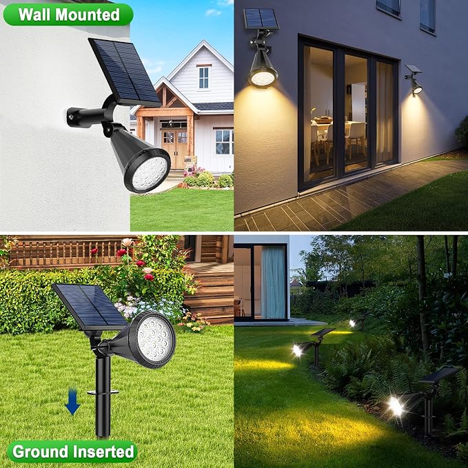 Tadyreal 8 Pack Solar Spot Lights Outdoor Waterproof 180 Adjustable Solar Powered Landscape Lights for Yard, Garden, Pathway, Porch, Pool, Wall, 4 Lighting Modes, Warm White