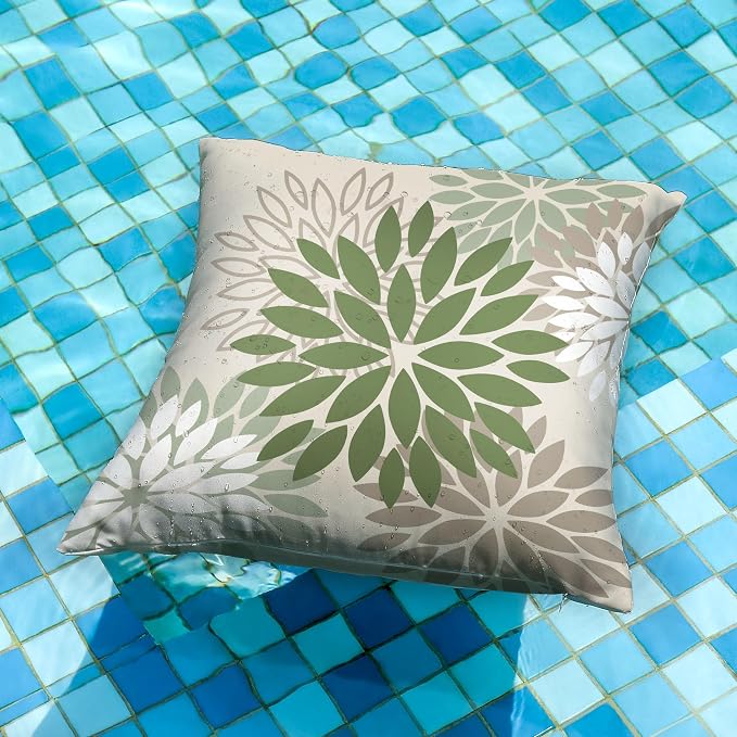 DFXSZ Outdoor Waterproof Pillow Covers 16x16 Set of 2 Army Green Flower | Spring Summer Waterproof Flower Throw Pillowcases（No Inserts）Outdoor Decor for Patio Funiture Garden Polyester Covers