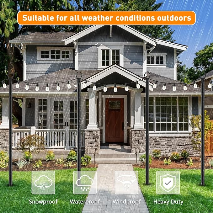6 Pack10 FT String Light Poles,Metal with Fork Lights Poles for Outdoor String Light, Rustproof Heavy Duty for Outside Garden,Patio,Wedding,Backyard,Deck,Party