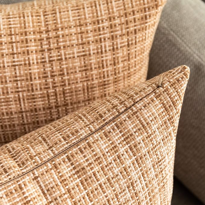 Kevin Textile Outdoor Waterproof 14"x24" Lumbar Pillow Covers 2 Pack, Beige | Water Resistant, Faux Linen Yarn-dyed, Woven Texture Throw Pillow Covers for Tent Patio Garden Couch Sofa