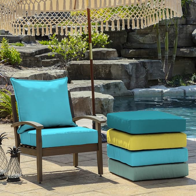Arden Outdoor Deep Seat Cushion Set, 4-Pack, 24x24, Pool Blue | Outdoor Sofa, Couch, Conversation Set, Weather-Proof, Rain-Proof, Fade Resistant for Chair, Mold and Mildew Resistant
