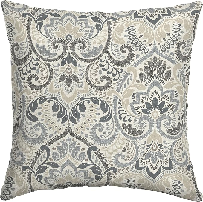 Arden Outdoor Toss Pillow, 16x16, Neutral Damask | Indoor/Outdoor Décor, Rain-Proof, Fade Resistant, Mold and Mildew Resistant