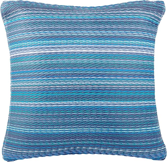 Fab Habitat Outdoor Premium Recycled Plastic Pillow - Waterproof, Fade Resistant - Striped - Patio, Porch, Deck, Balcony - Cancun - Indigo - 16.5" x 16.5"