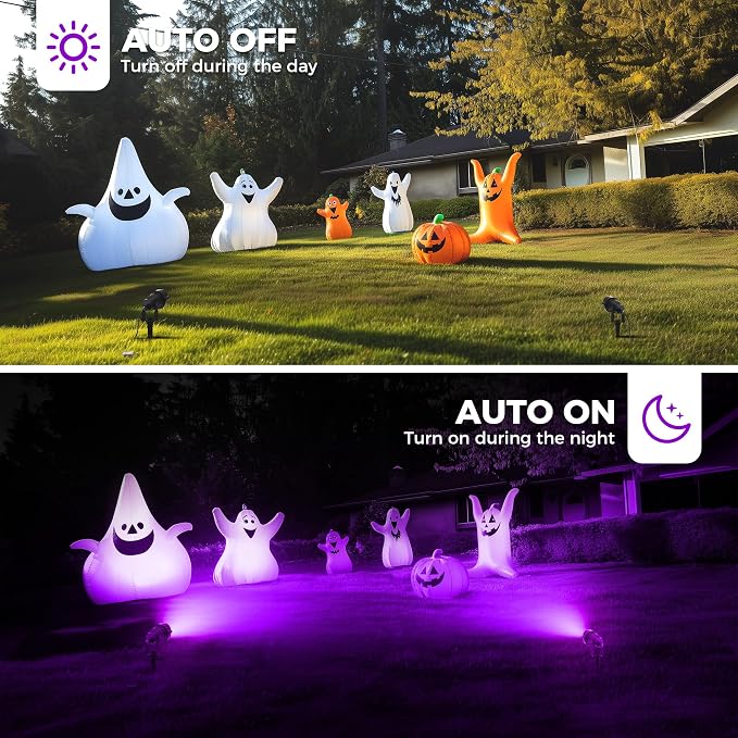 L LOHAS LED Purple Halloween Outdoor Spotlight 5W Dusk to Dawn 2 Pack | Purple Halloween Spotlights with Auto On/Off Function, Outdoor Tree Lighting for Holiday, Yard and Garden Decoration