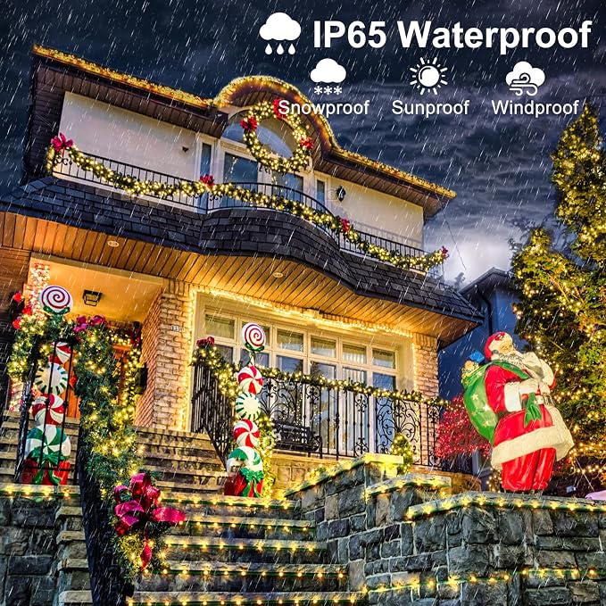 2 Pack Christmas Lights Outdoor, Total 200FT 600 LED Christmas Tree Lights | Waterproof 8 Modes Connectable String Lights for Outside Indoor Patio Party Decor, 1 Pack Warm White & 1 Pack Multicolor