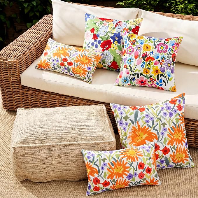 Adabana Outdoor Waterproof Floral Pillow Covers 18x18 Inch | Colorful Outdoor Pillow Covers Summer Decirative for Patio Furniture Porch Garden Pillows